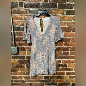 Peach Love California Smokey Purple and Pink Floral Dress with Lace Details